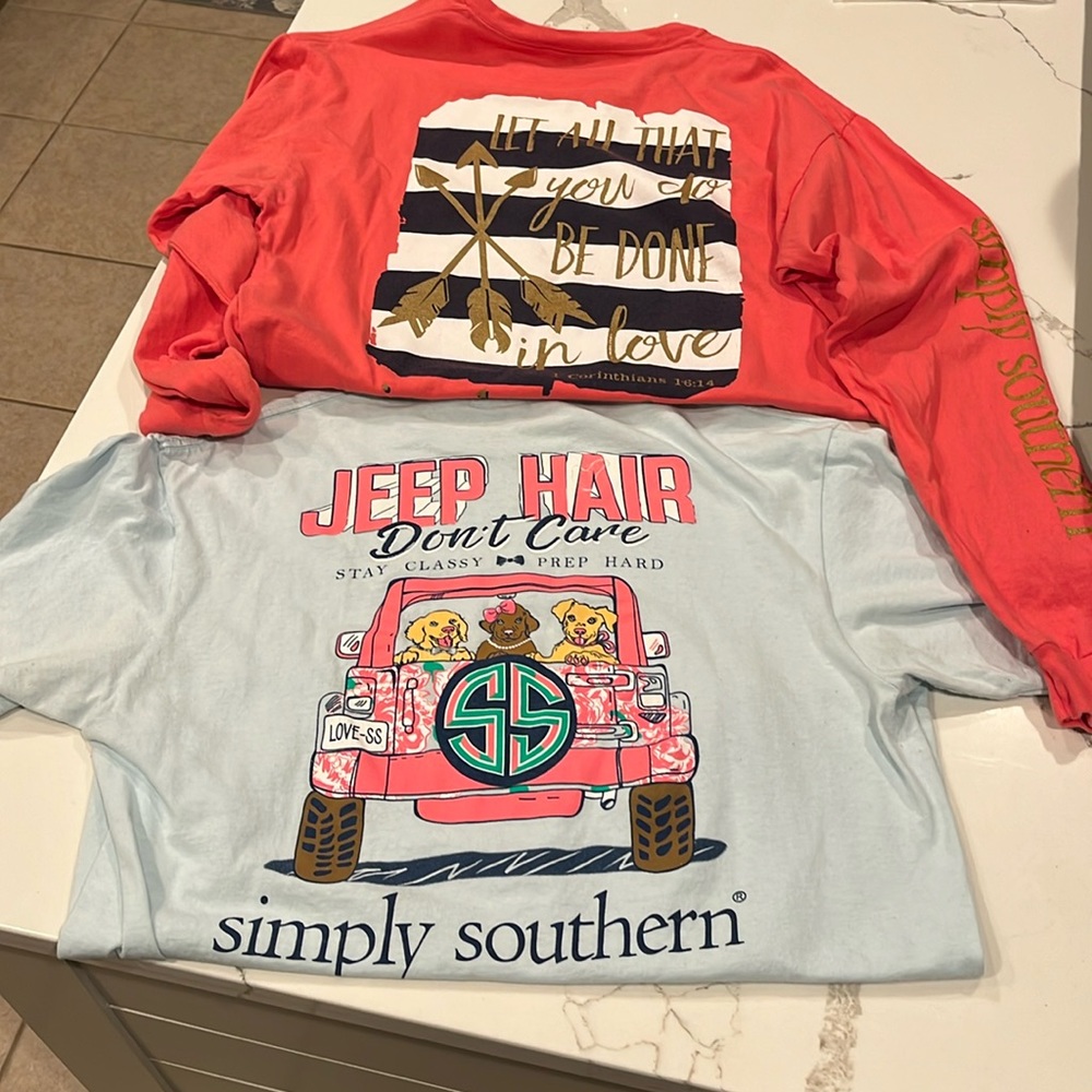 Bundle 2 Simply Southern Shirts, one short sleeve, one long sleeve size WM Large